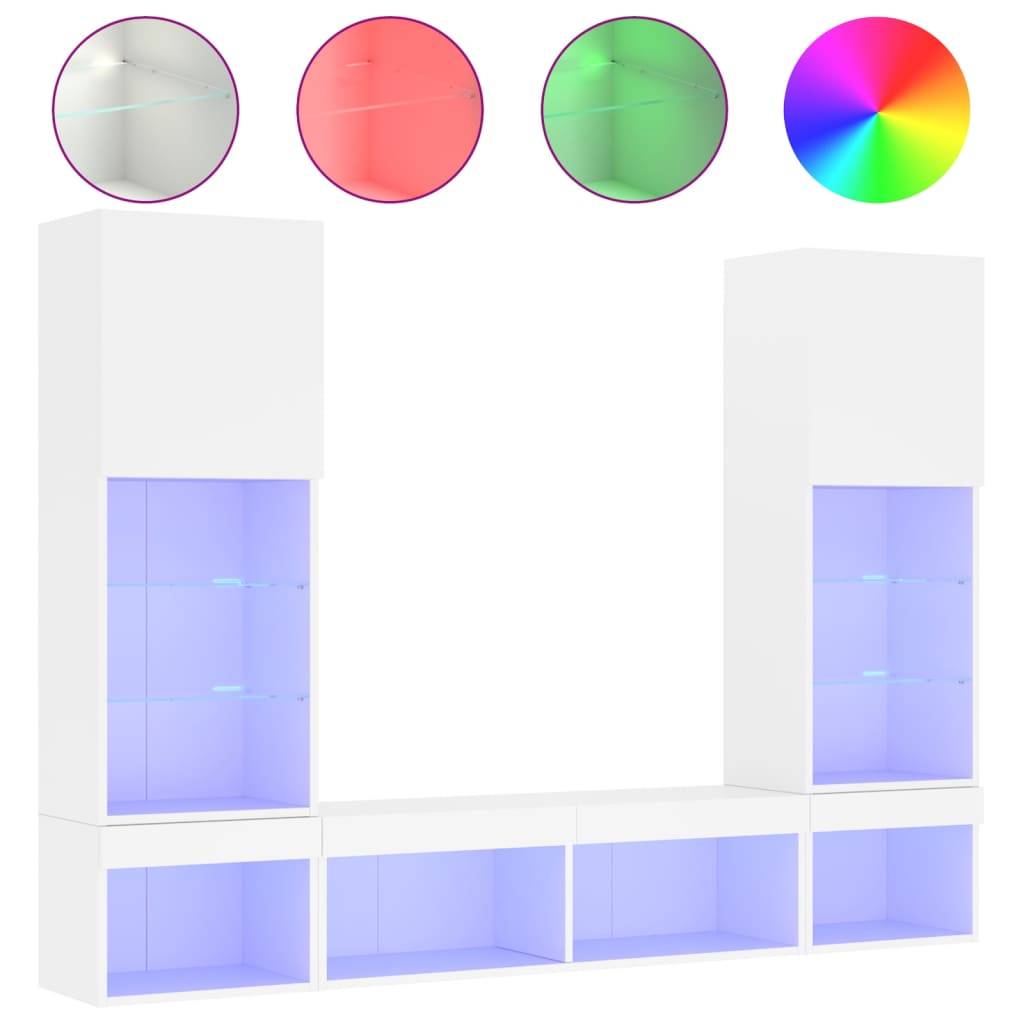 vidaXL 5-tlg. Wohnwand mit LED-Beleuchtung Weiß Holzwerkstoff