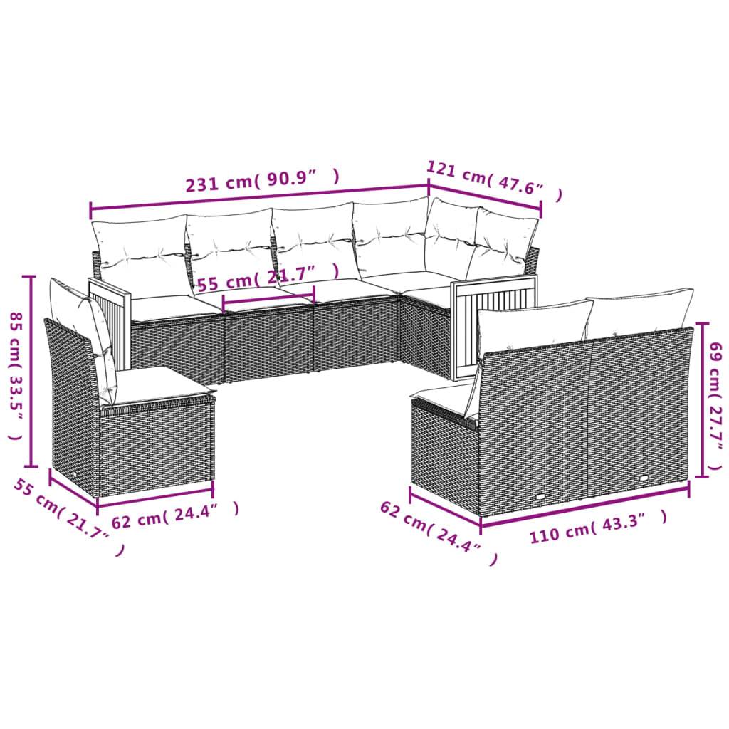 vidaXL 8-tlg. Garten-Sofagarnitur mit Kissen Schwarz Poly Rattan