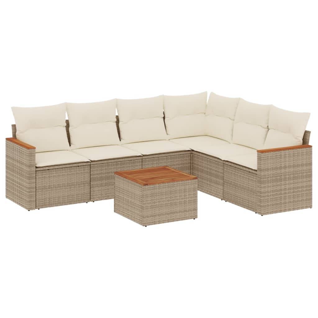 vidaXL 7-tlg. Garten-Sofagarnitur mit Kissen Beige Poly Rattan