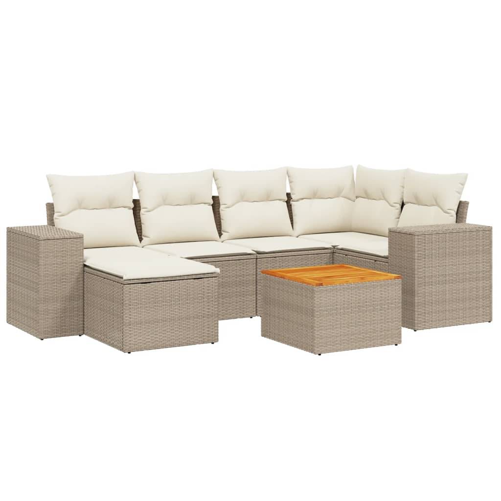 vidaXL 7-tlg. Garten-Sofagarnitur mit Kissen Beige Poly Rattan