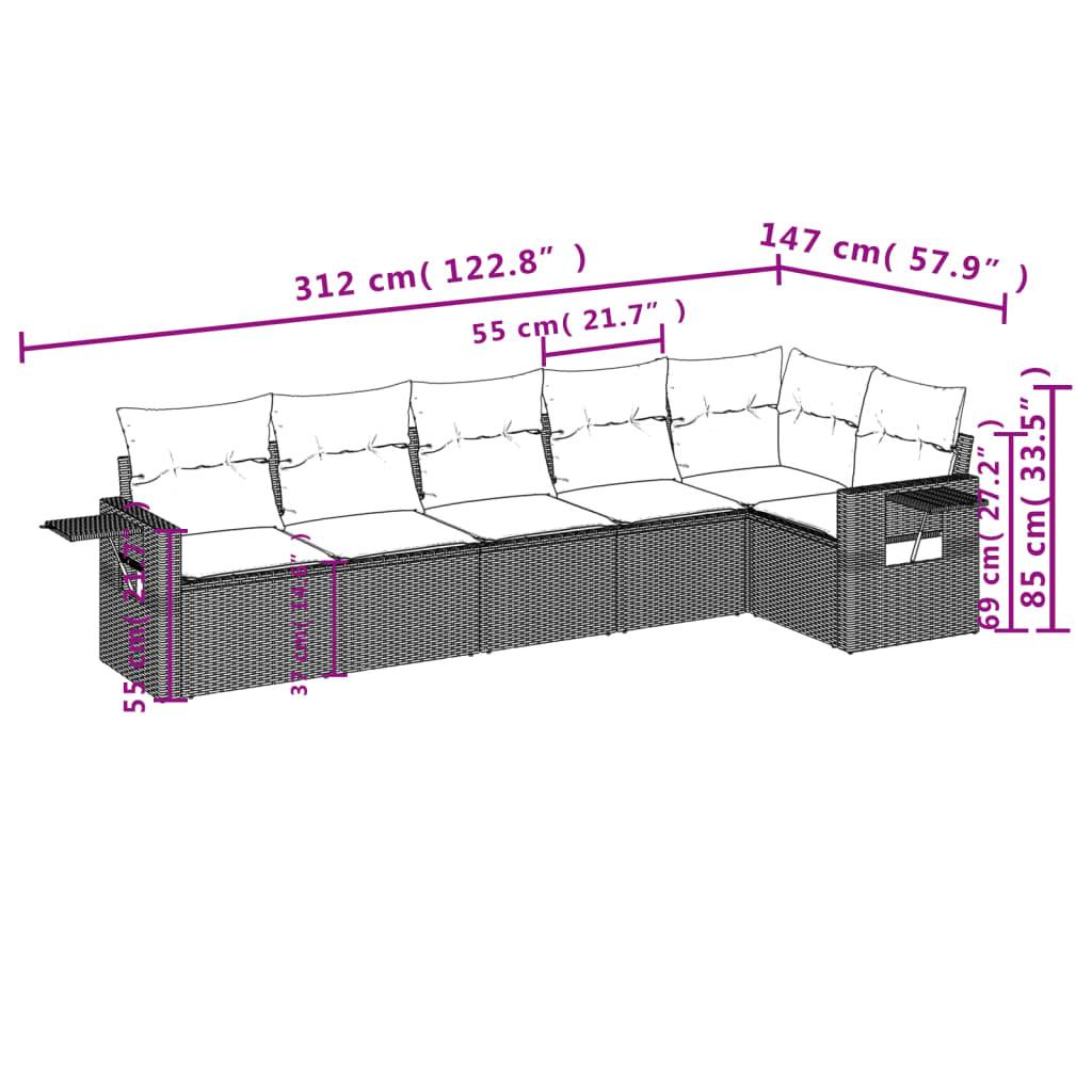 vidaXL 6-tlg. Garten-Sofagarnitur mit Kissen Hellgrau Poly Rattan