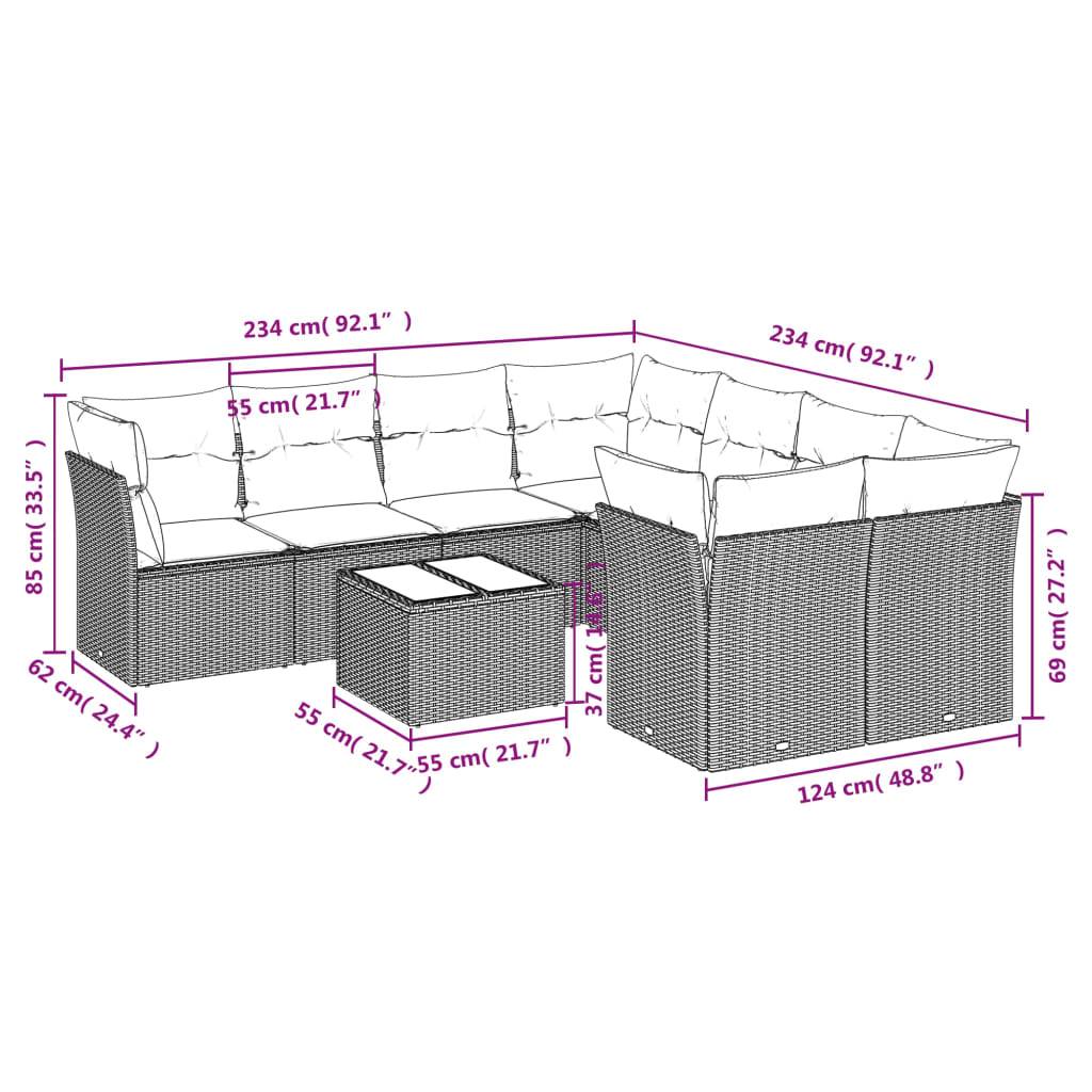 vidaXL 9-tlg. Garten-Sofagarnitur mit Kissen Grau Poly Rattan