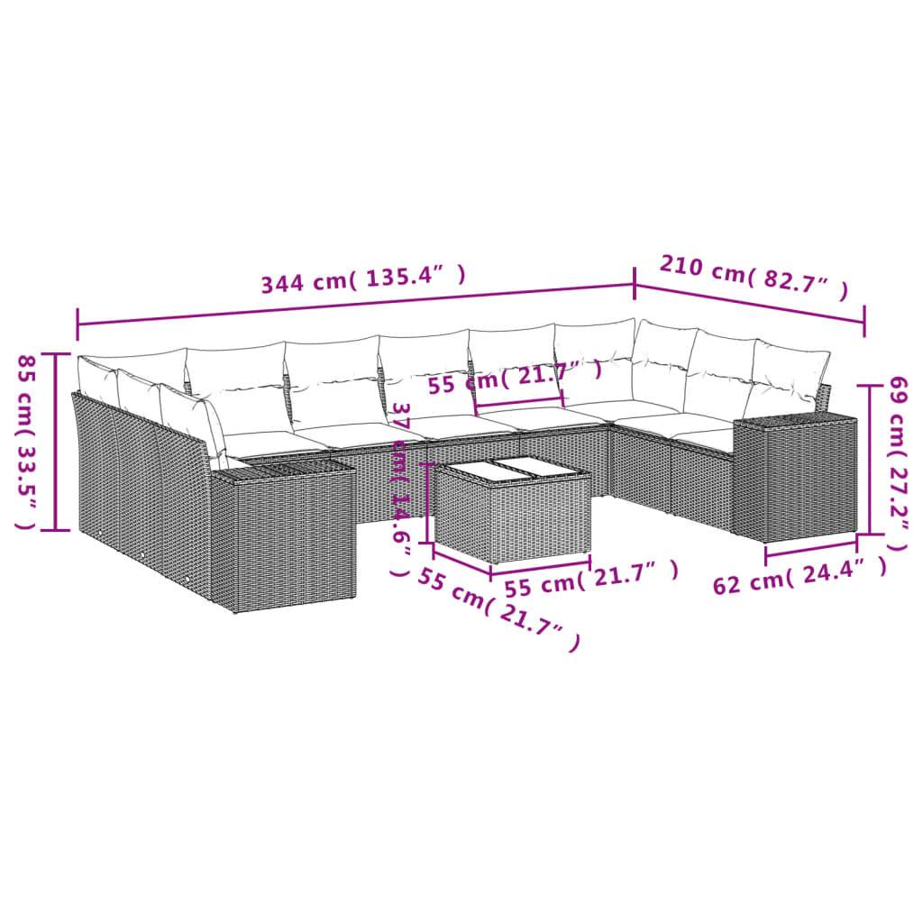 vidaXL 11-tlg. Garten-Sofagarnitur mit Kissen Grau Poly Rattan