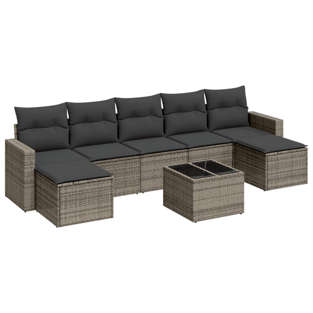 vidaXL 8-tlg. Garten-Sofagarnitur mit Kissen Grau Poly Rattan