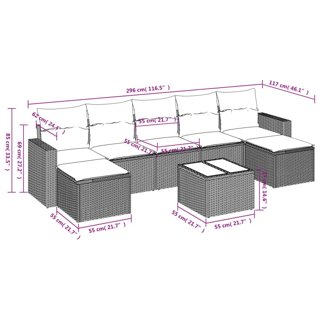 vidaXL 8-tlg. Garten-Sofagarnitur mit Kissen Grau Poly Rattan