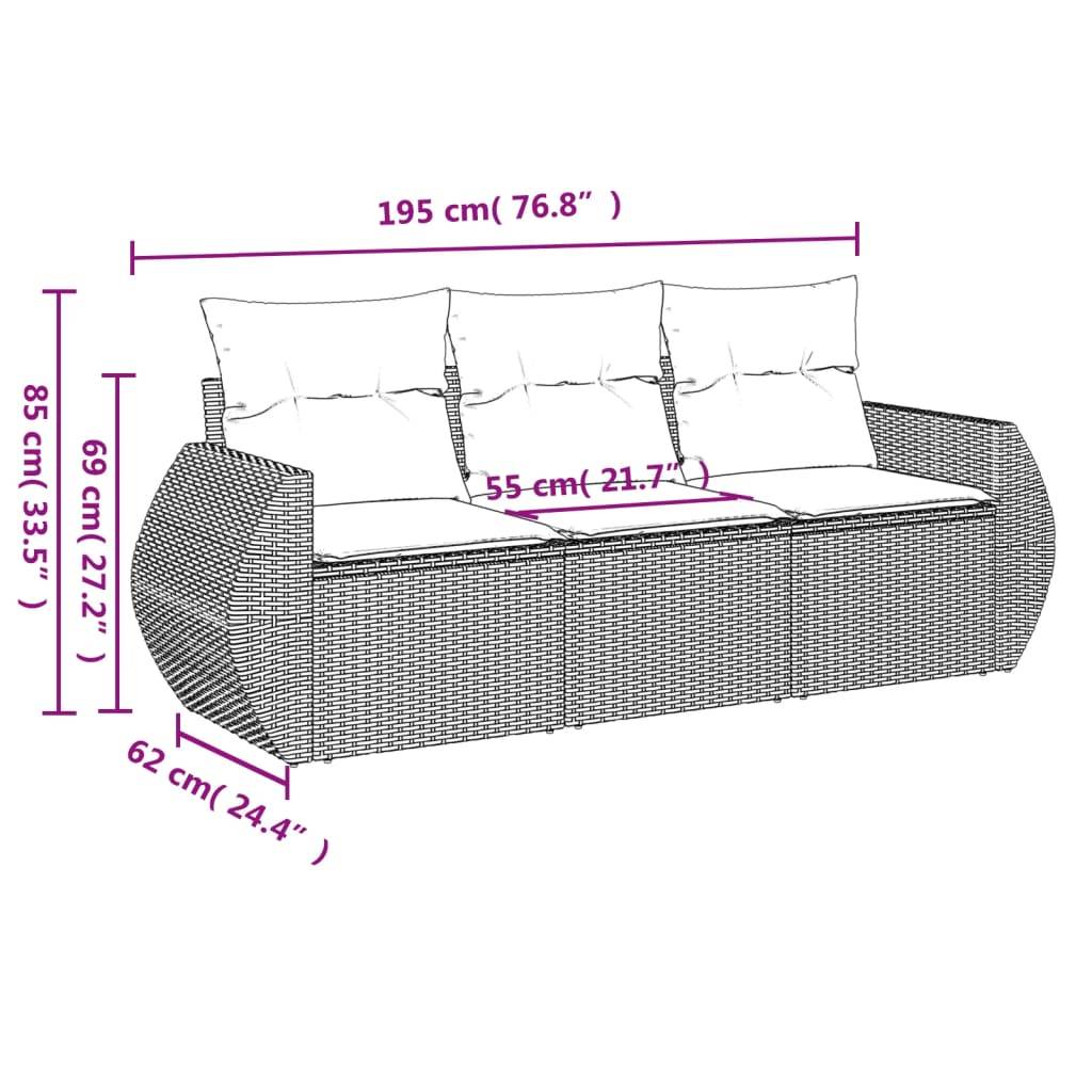 vidaXL 3-tlg. Garten-Sofagarnitur mit Kissen Beige Poly Rattan