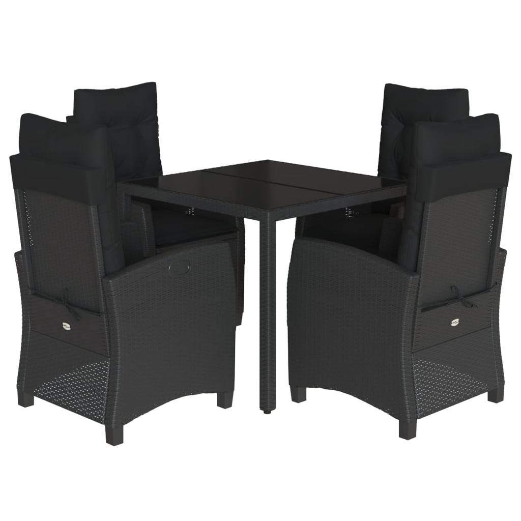 vidaXL 5-tlg. Garten-Essgruppe mit Kissen Schwarz Poly Rattan
