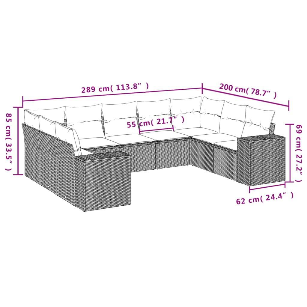 vidaXL 9-tlg. Garten-Sofagarnitur mit Kissen Braun Poly Rattan