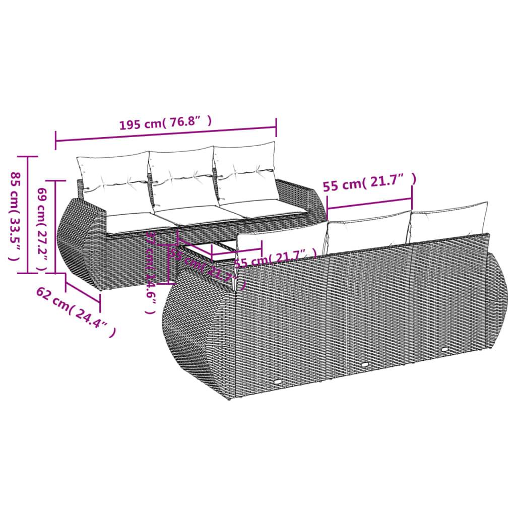 vidaXL 7-tlg. Garten-Sofagarnitur mit Kissen Grau Poly Rattan