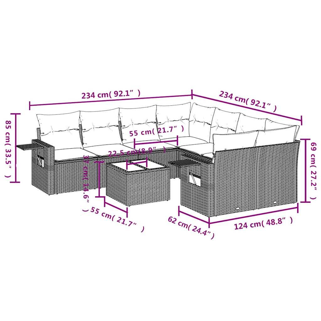 vidaXL 9-tlg. Garten-Sofagarnitur mit Kissen Hellgrau Poly Rattan