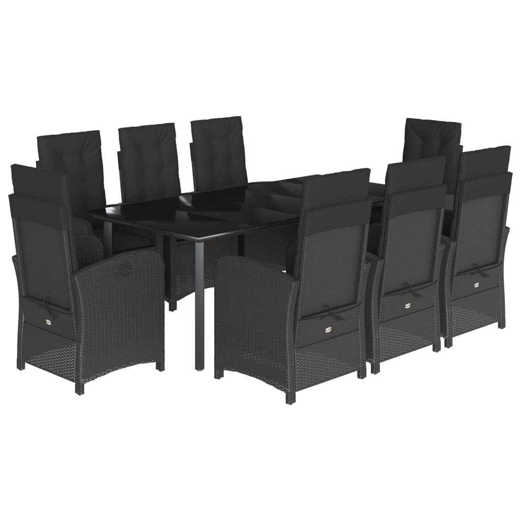 vidaXL 9-tlg. Garten-Essgruppe mit Kissen Schwarz Poly Rattan
