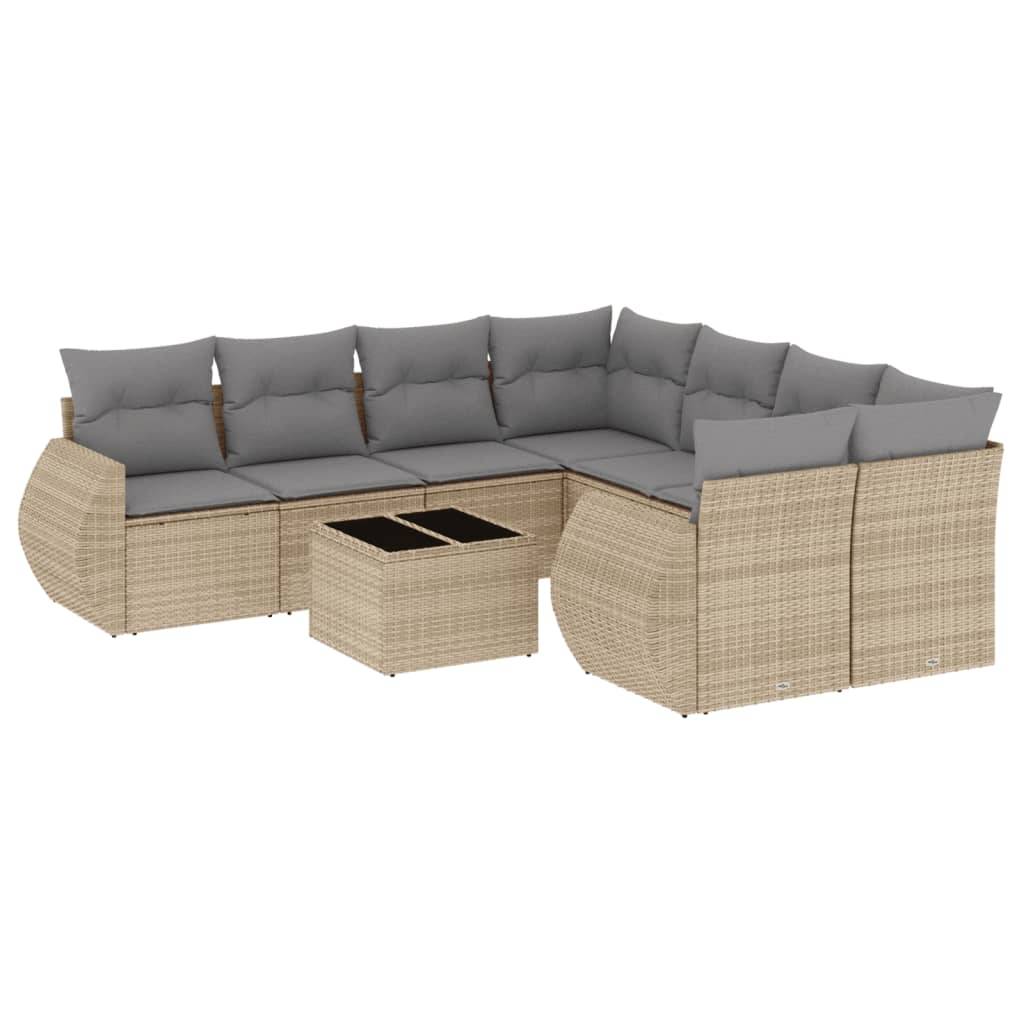 vidaXL 9-tlg. Garten-Sofagarnitur mit Kissen Beige Poly Rattan