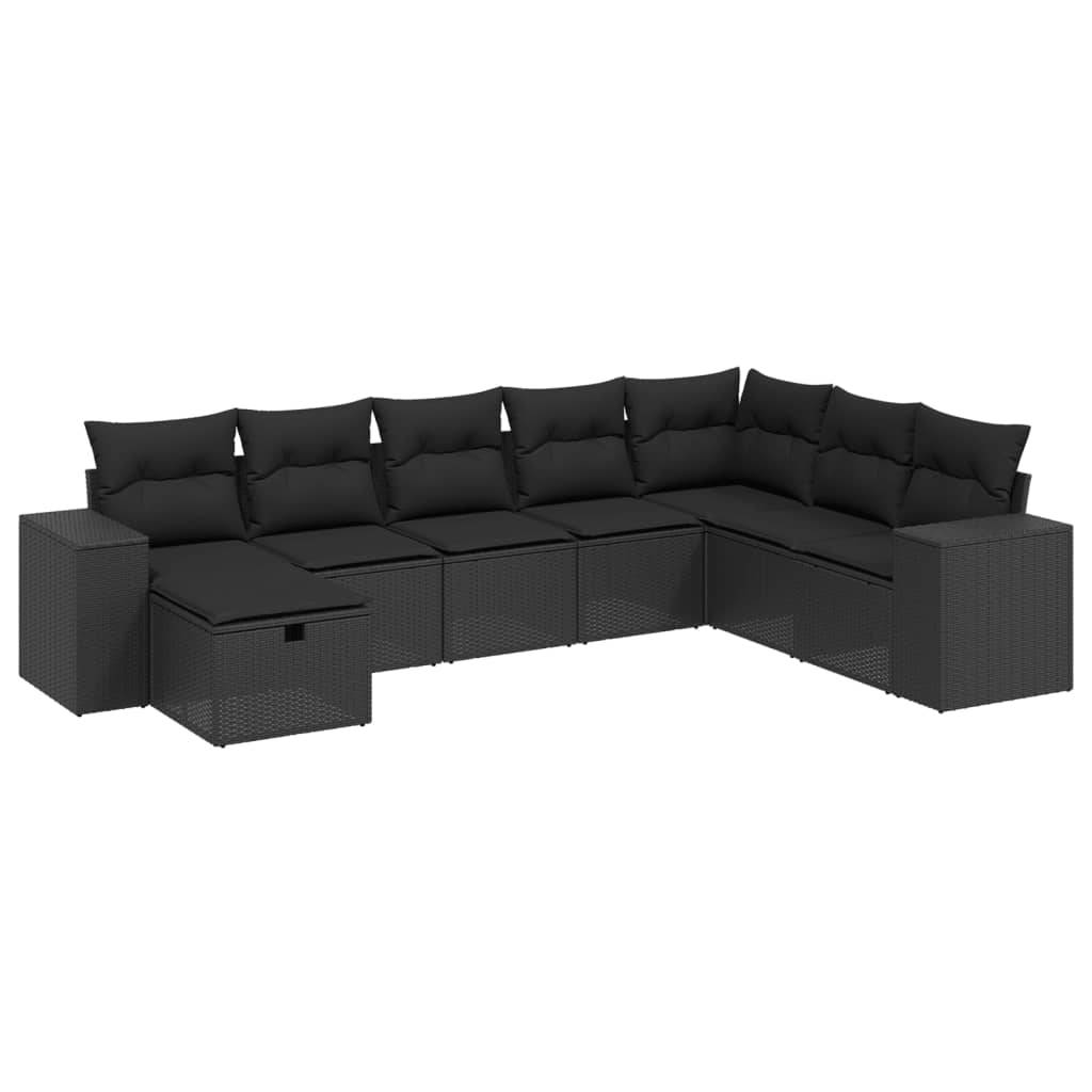 vidaXL 8-tlg. Garten-Sofagarnitur mit Kissen Schwarz Poly Rattan