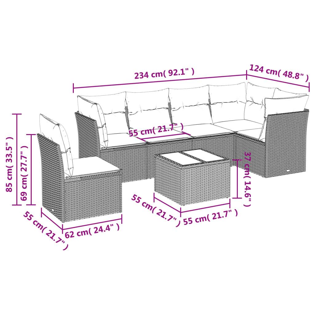 vidaXL 7-tlg. Garten-Sofagarnitur mit Kissen Schwarz Poly Rattan