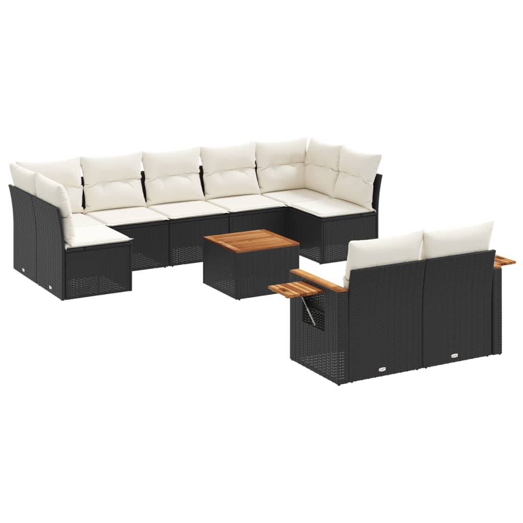 vidaXL 10-tlg. Garten-Sofagarnitur mit Kissen Schwarz Poly Rattan