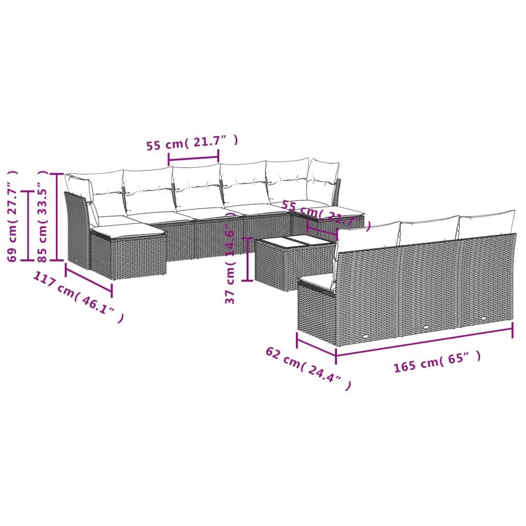 vidaXL 11-tlg. Garten-Sofagarnitur mit Kissen Grau Poly Rattan