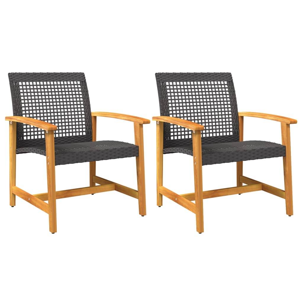 vidaXL Gartenstühle 2 Stk. Schwarz Poly Rattan und Akazienholz