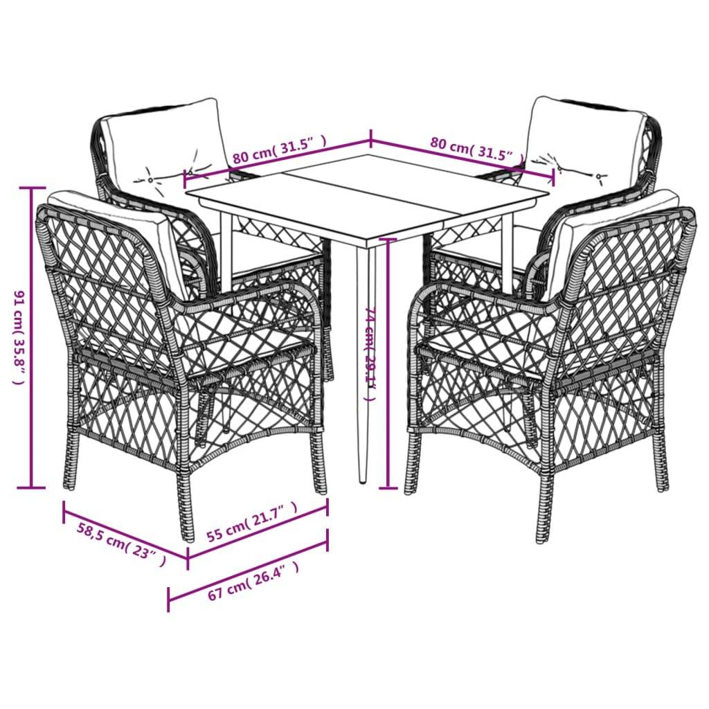 vidaXL 5-tlg. Garten-Essgruppe mit Kissen Beige Poly Rattan