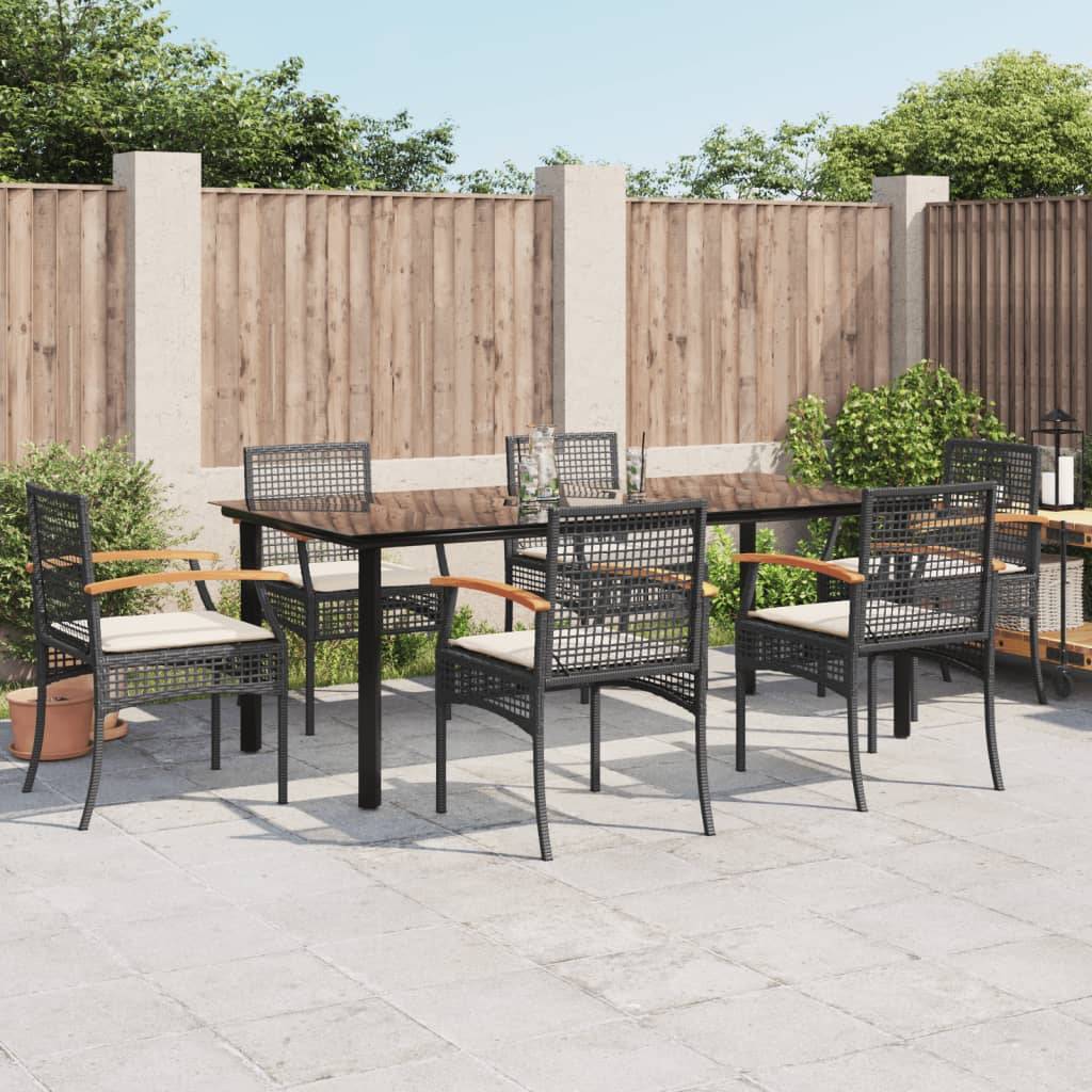 vidaXL 7-tlg. Garten-Essgruppe mit Kissen Schwarz Poly Rattan