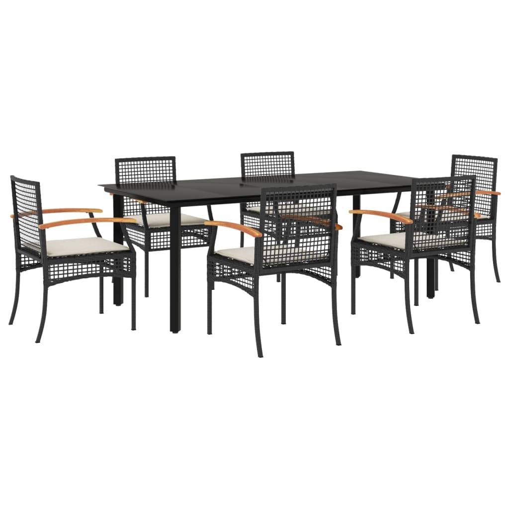 vidaXL 7-tlg. Garten-Essgruppe mit Kissen Schwarz Poly Rattan