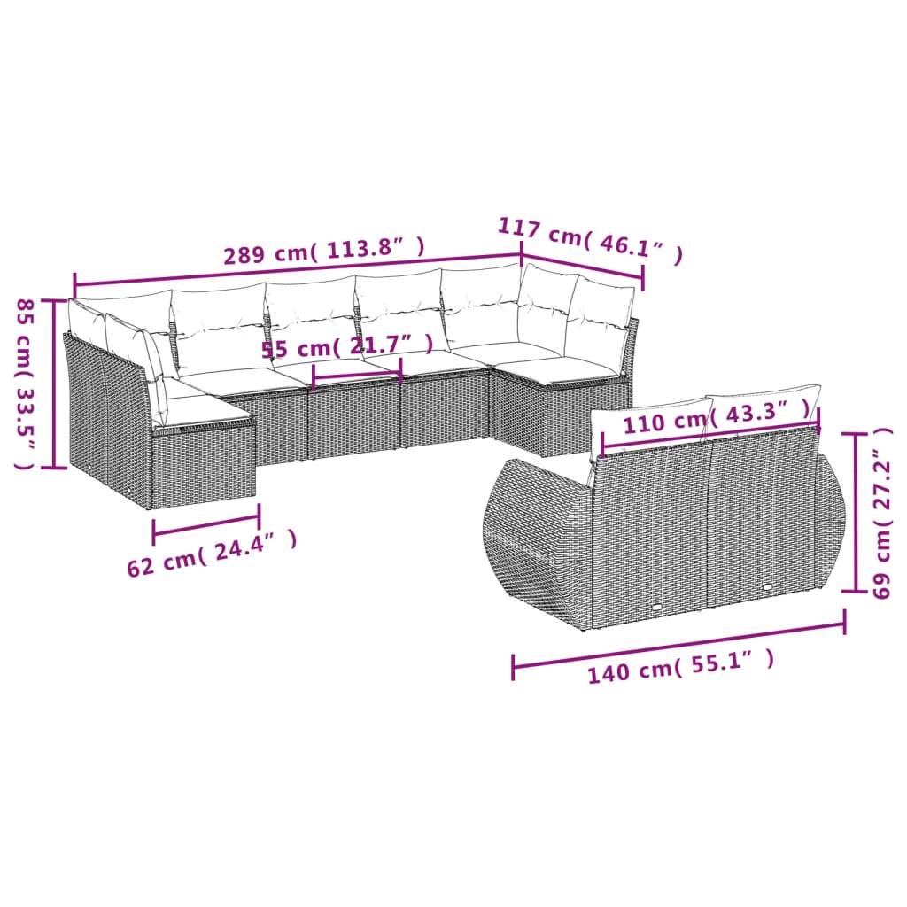 vidaXL 9-tlg. Garten-Sofagarnitur mit Kissen Braun Poly Rattan