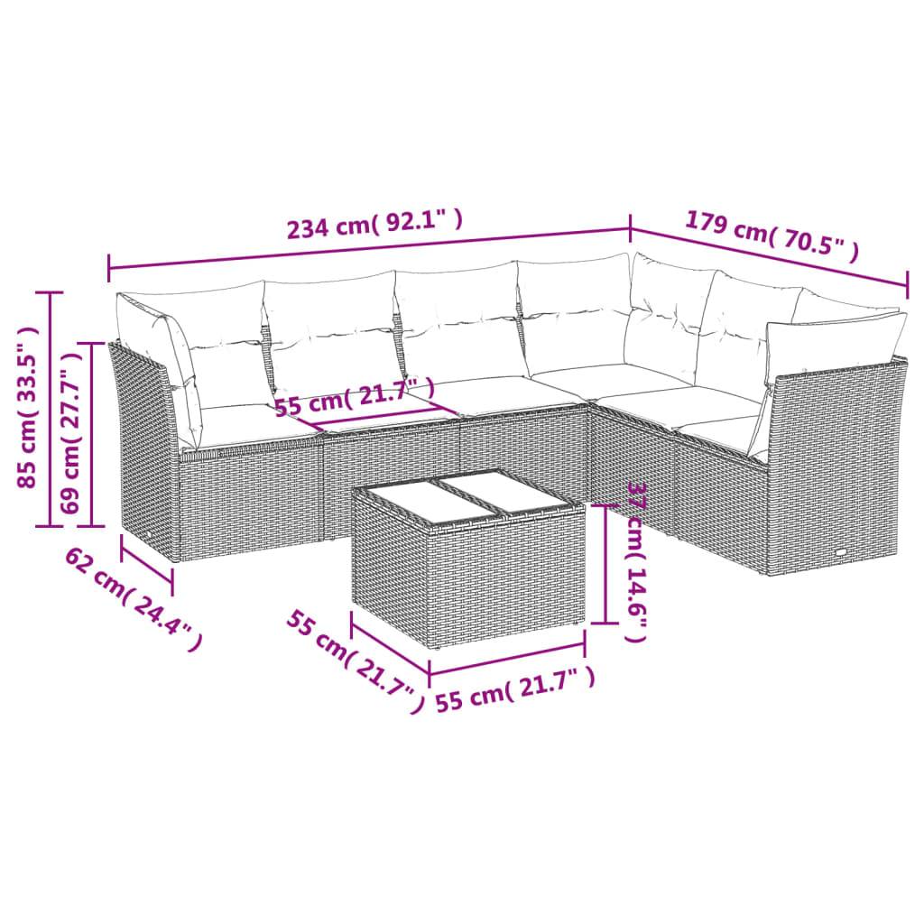 vidaXL 7-tlg. Garten-Sofagarnitur mit Kissen Schwarz Poly Rattan