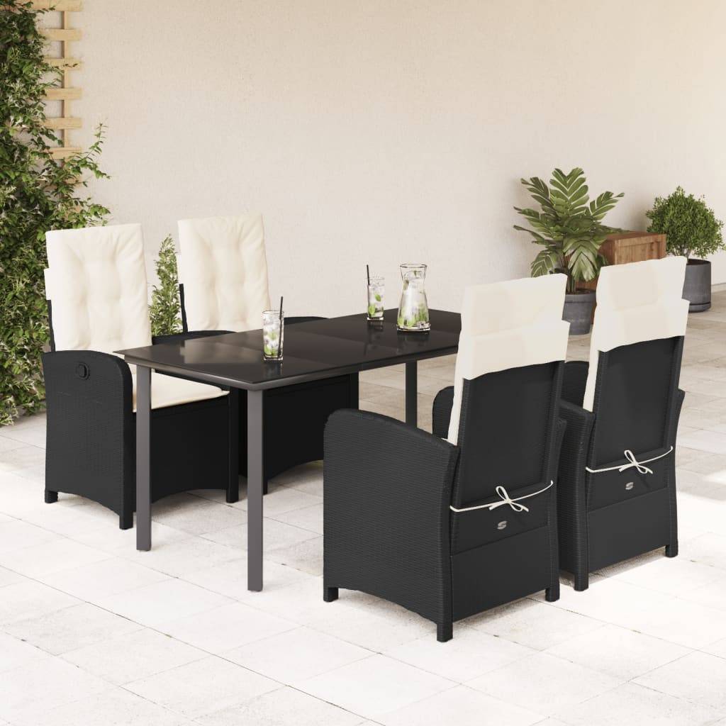 vidaXL 5-tlg. Garten-Essgruppe mit Kissen Schwarz Poly Rattan