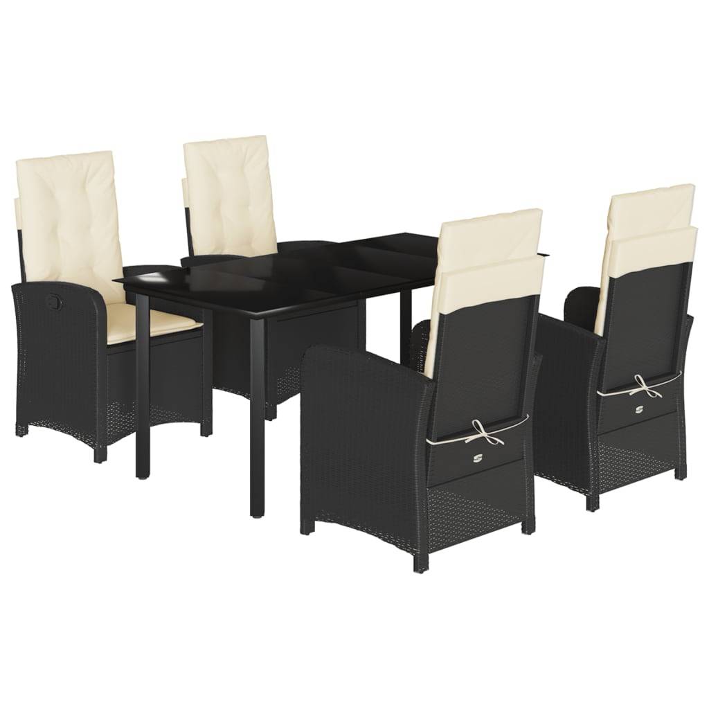 vidaXL 5-tlg. Garten-Essgruppe mit Kissen Schwarz Poly Rattan