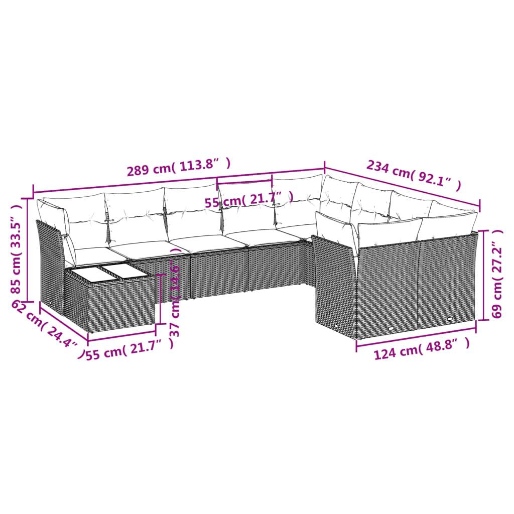 vidaXL 10-tlg. Garten-Sofagarnitur mit Kissen Braun Poly Rattan