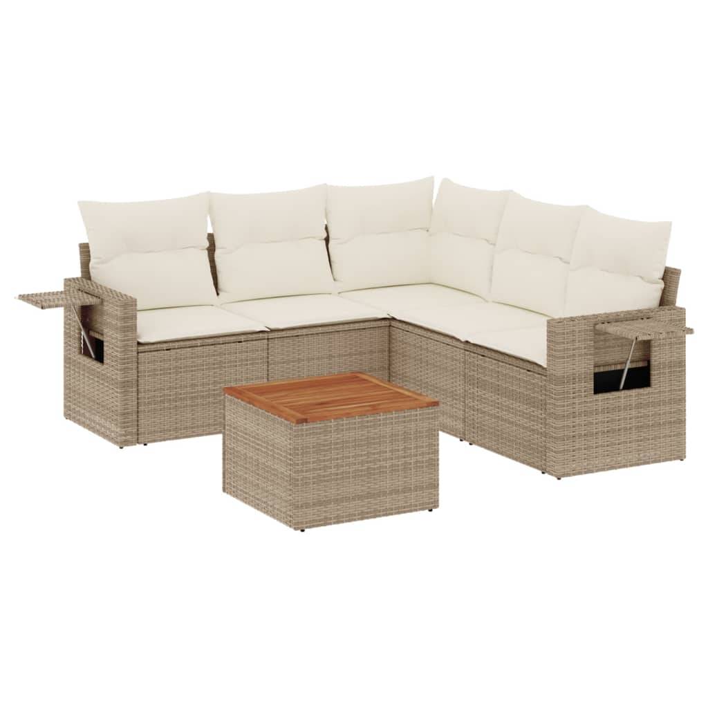 vidaXL 6-tlg. Garten-Sofagarnitur mit Kissen Beige Poly Rattan