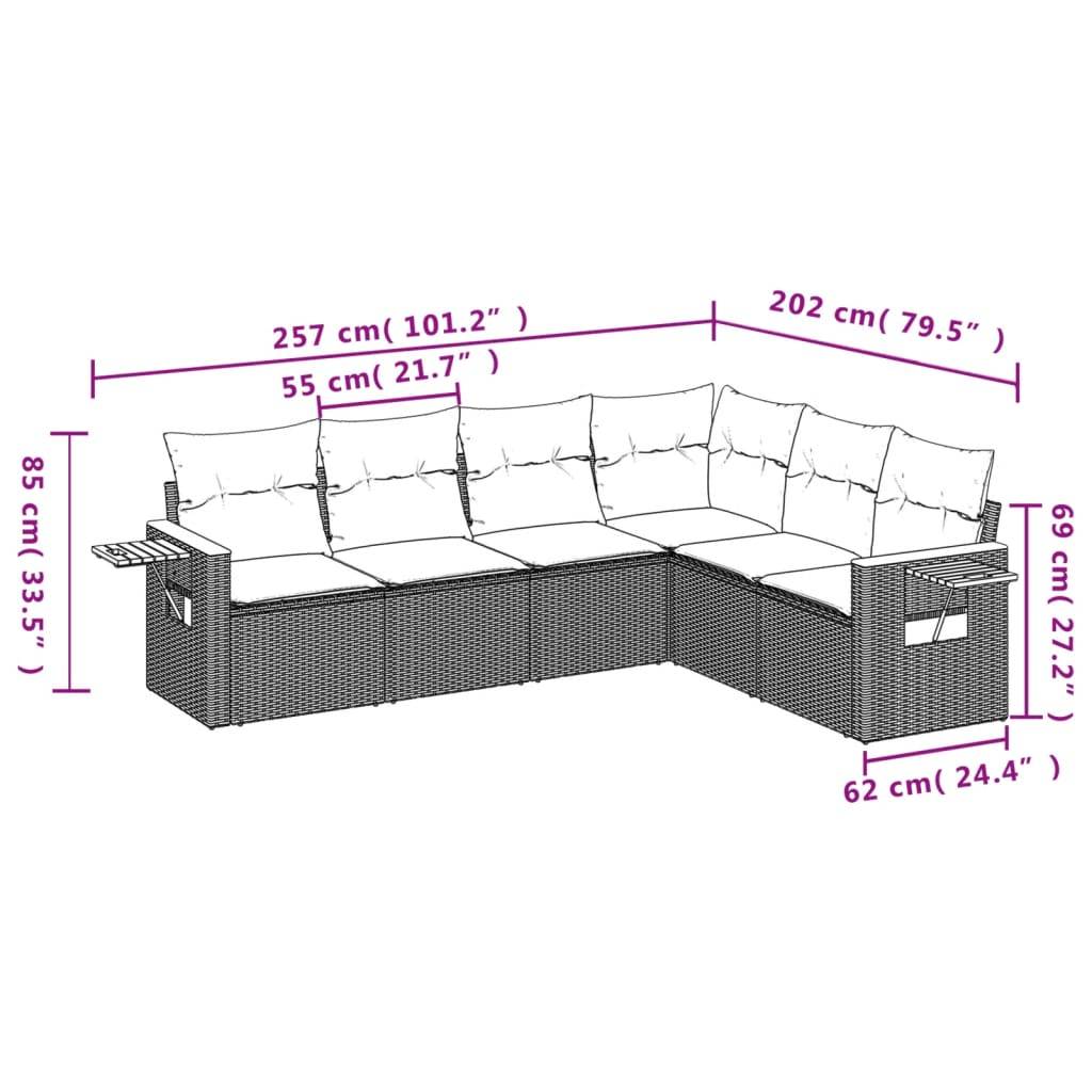 vidaXL 6-tlg. Garten-Sofagarnitur mit Kissen Grau Poly Rattan