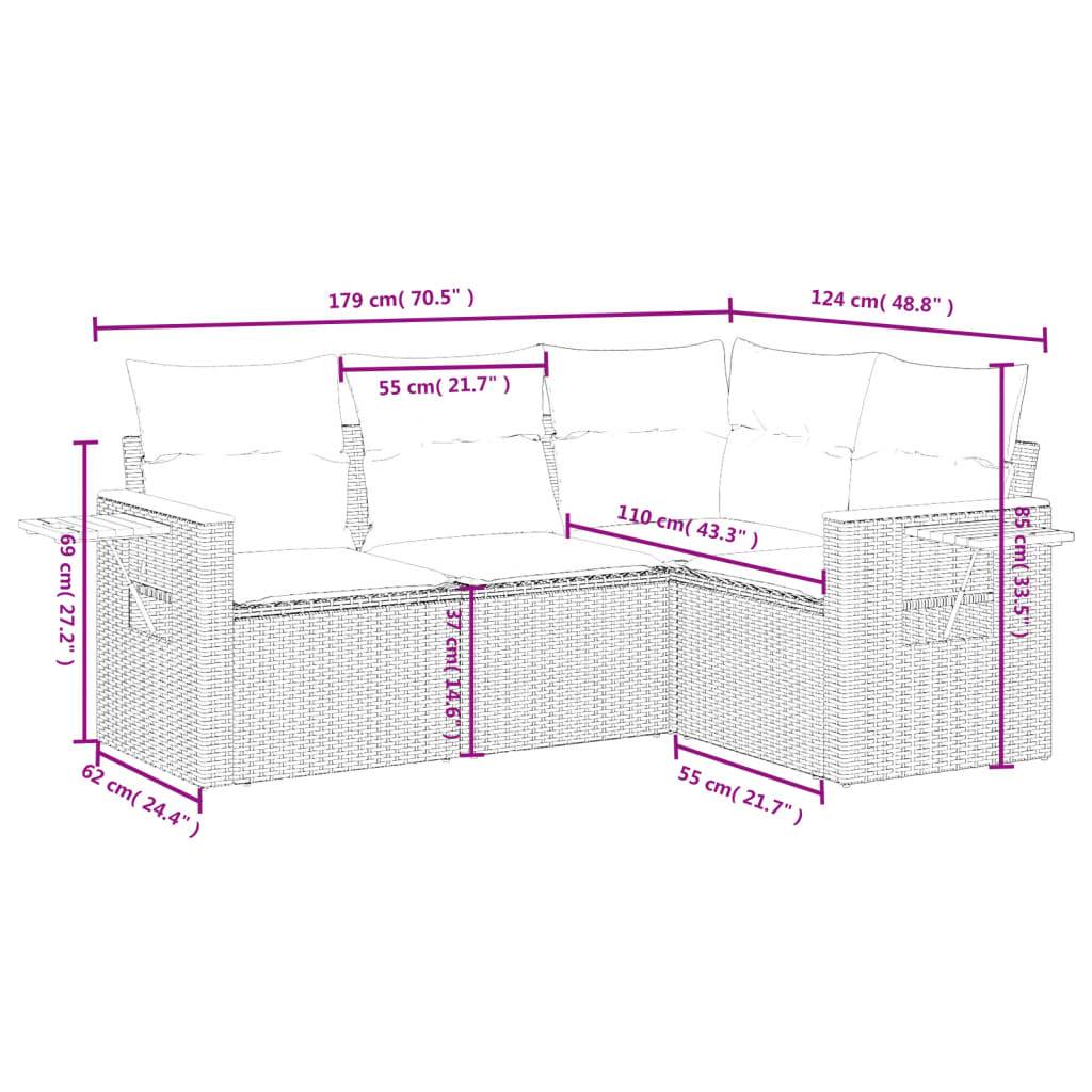 vidaXL 4-tlg. Garten-Sofagarnitur mit Kissen Grau Poly Rattan