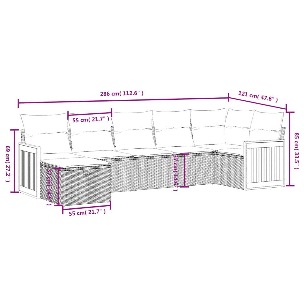 vidaXL 7-tlg. Garten-Sofagarnitur mit Kissen Grau Poly Rattan