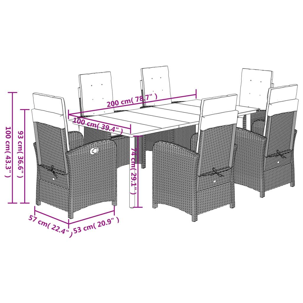 vidaXL 7-tlg. Garten-Essgruppe mit Kissen Schwarz Poly Rattan