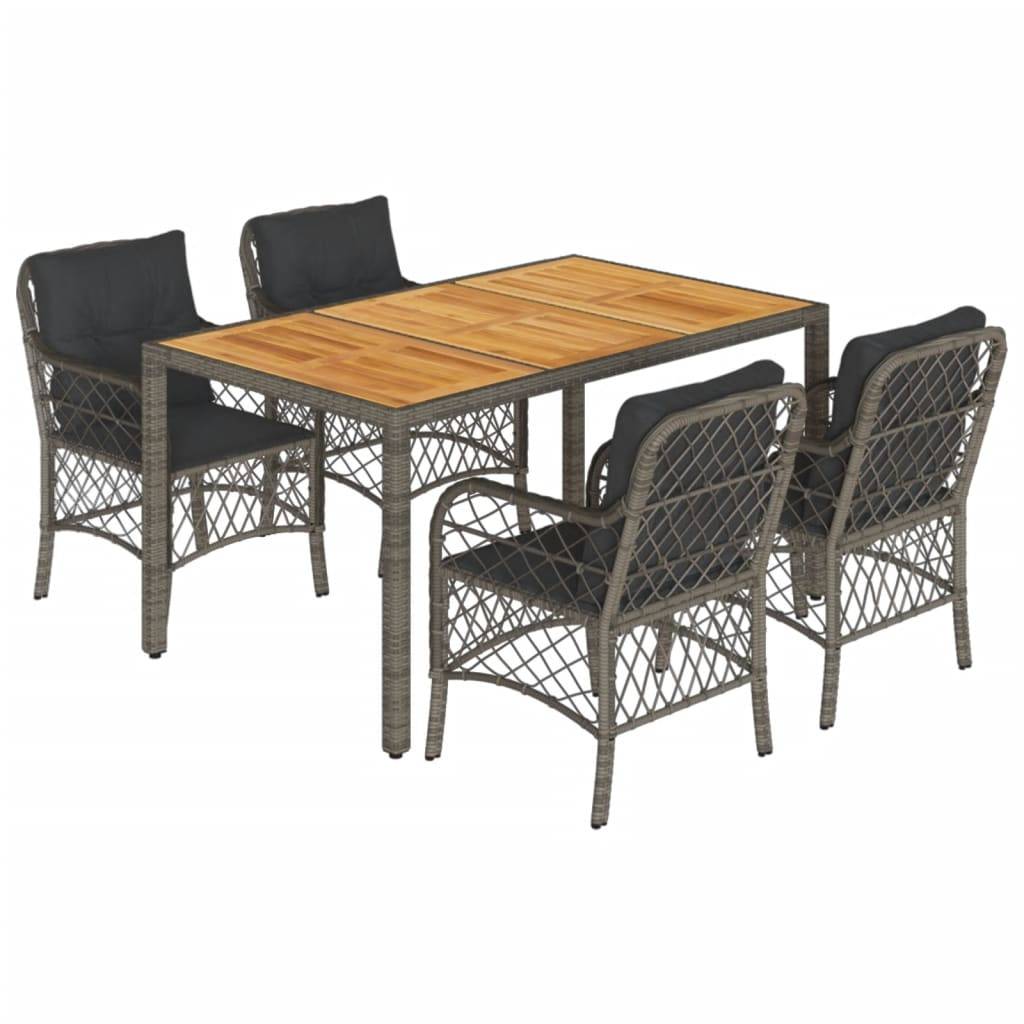 vidaXL 5-tlg. Garten-Essgruppe mit Kissen Grau Poly Rattan