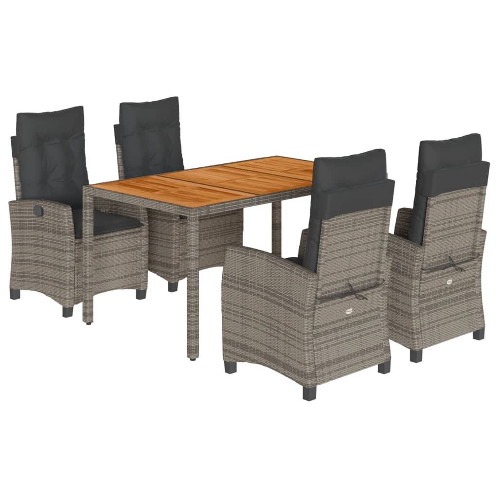 vidaXL 5-tlg. Garten-Essgruppe mit Kissen Grau Poly Rattan