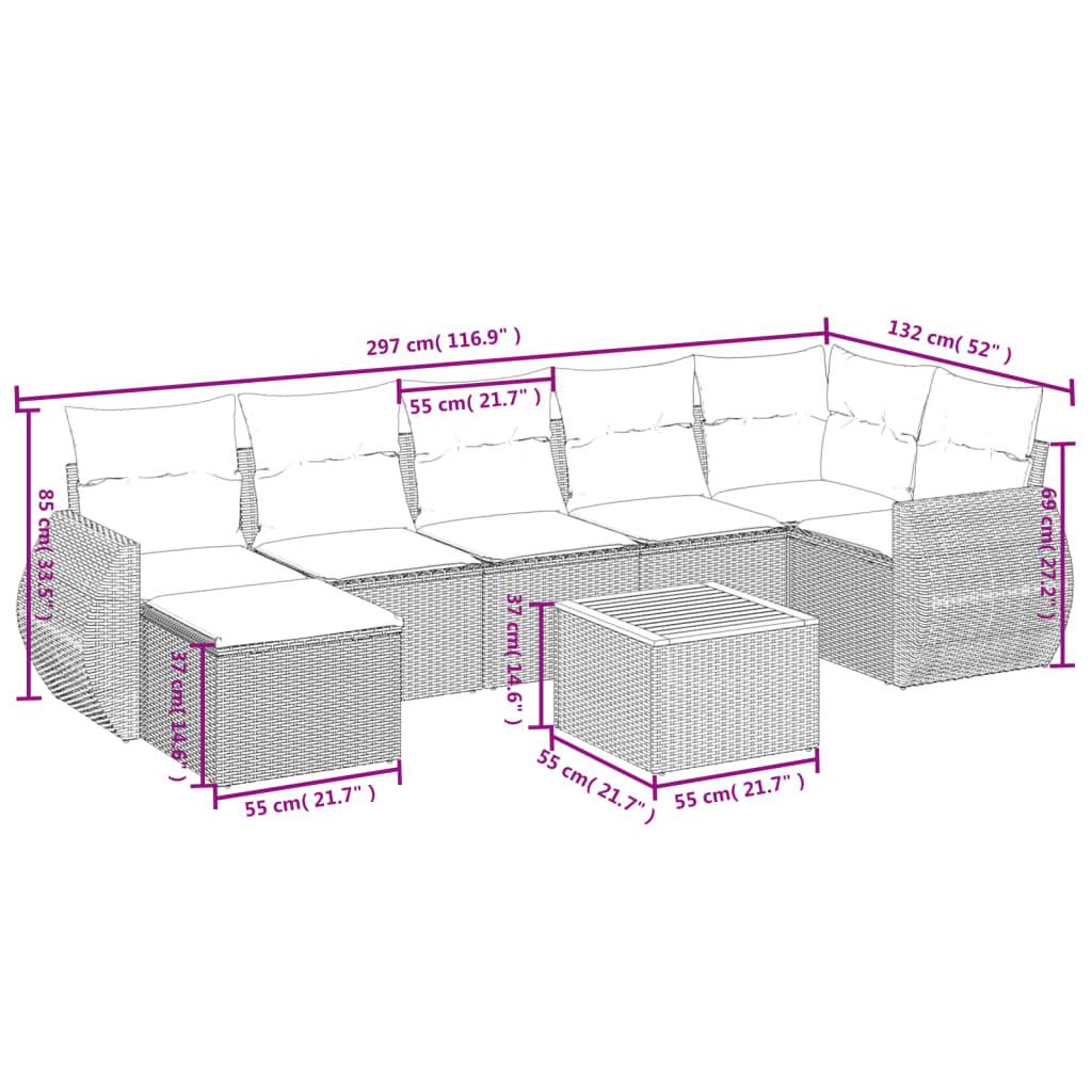 vidaXL 8-tlg. Garten-Sofagarnitur mit Kissen Beige Poly Rattan