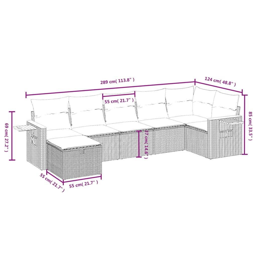 vidaXL 7-tlg. Garten-Sofagarnitur mit Kissen Schwarz Poly Rattan