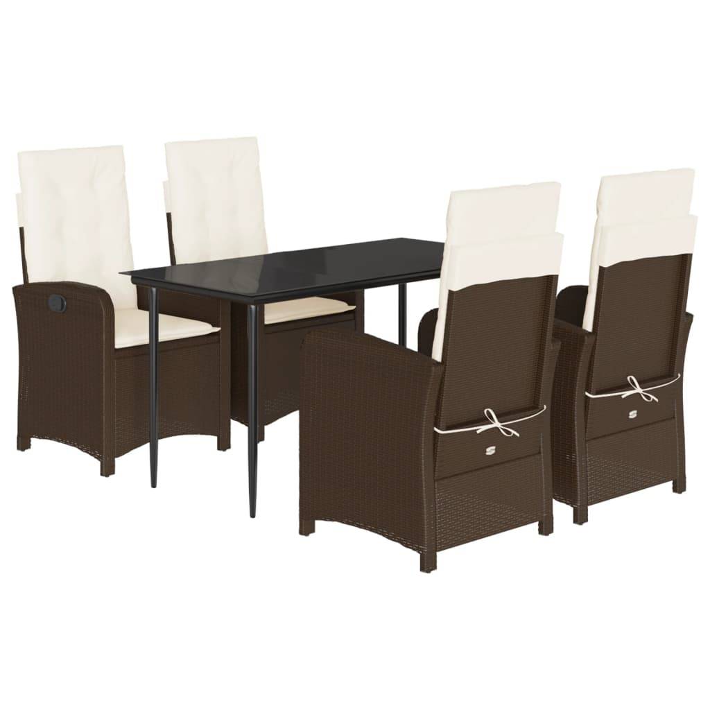 vidaXL 5-tlg. Garten-Essgruppe mit Kissen Braun Poly Rattan