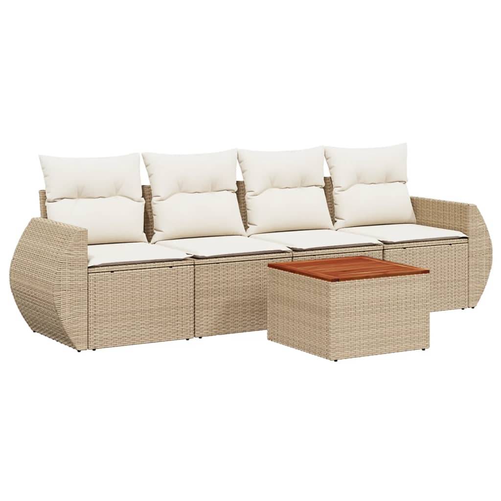 vidaXL 5-tlg. Garten-Sofagarnitur mit Kissen Beige Poly Rattan