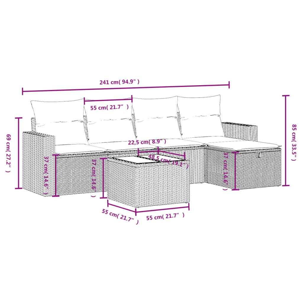 vidaXL 6-teiliges Gartensofa-Set mit Kissen, braun, Polyrattan