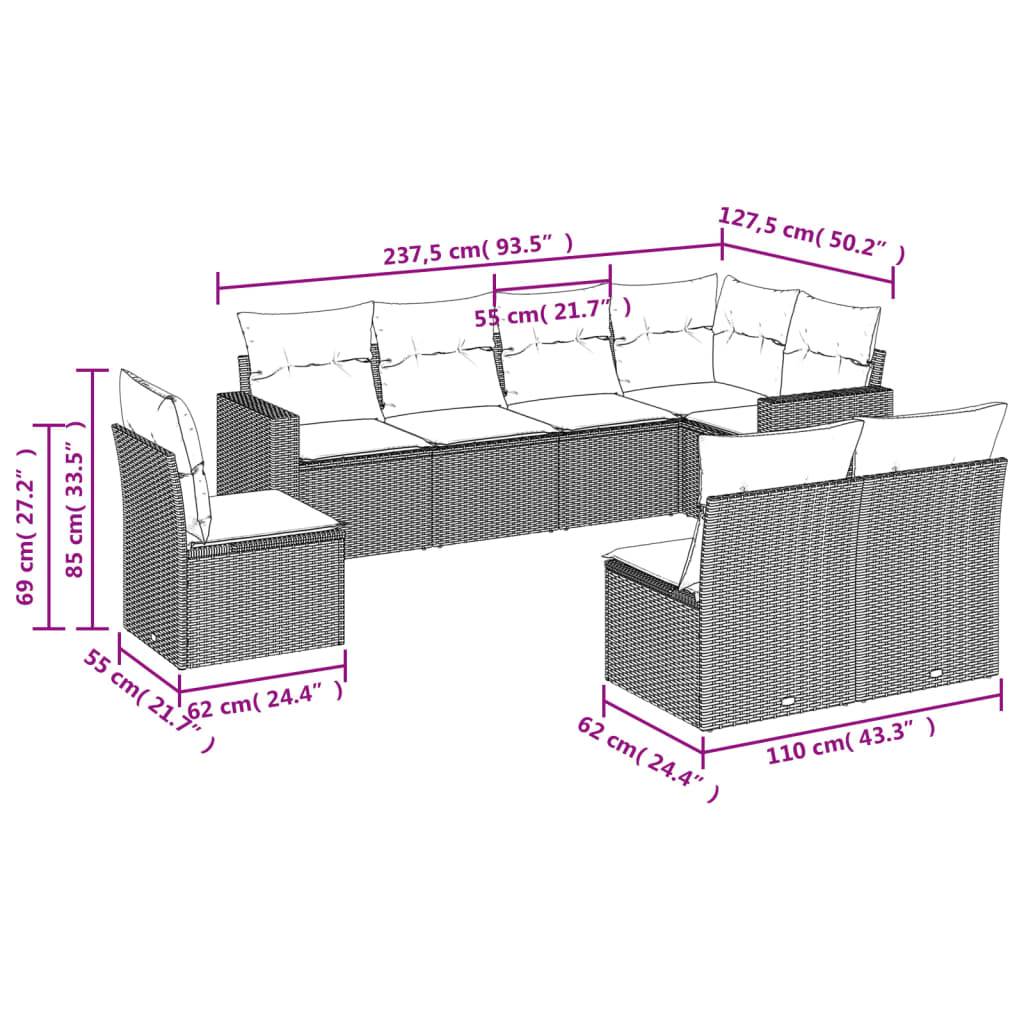 vidaXL 8-tlg. Garten-Sofagarnitur mit Kissen Schwarz Poly Rattan