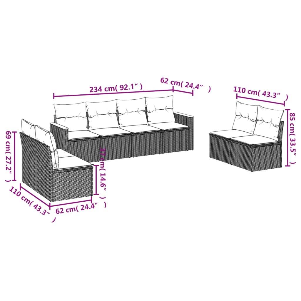 vidaXL 8-teiliges Gartensofa-Set mit Kissen, schwarzes Polyrattan