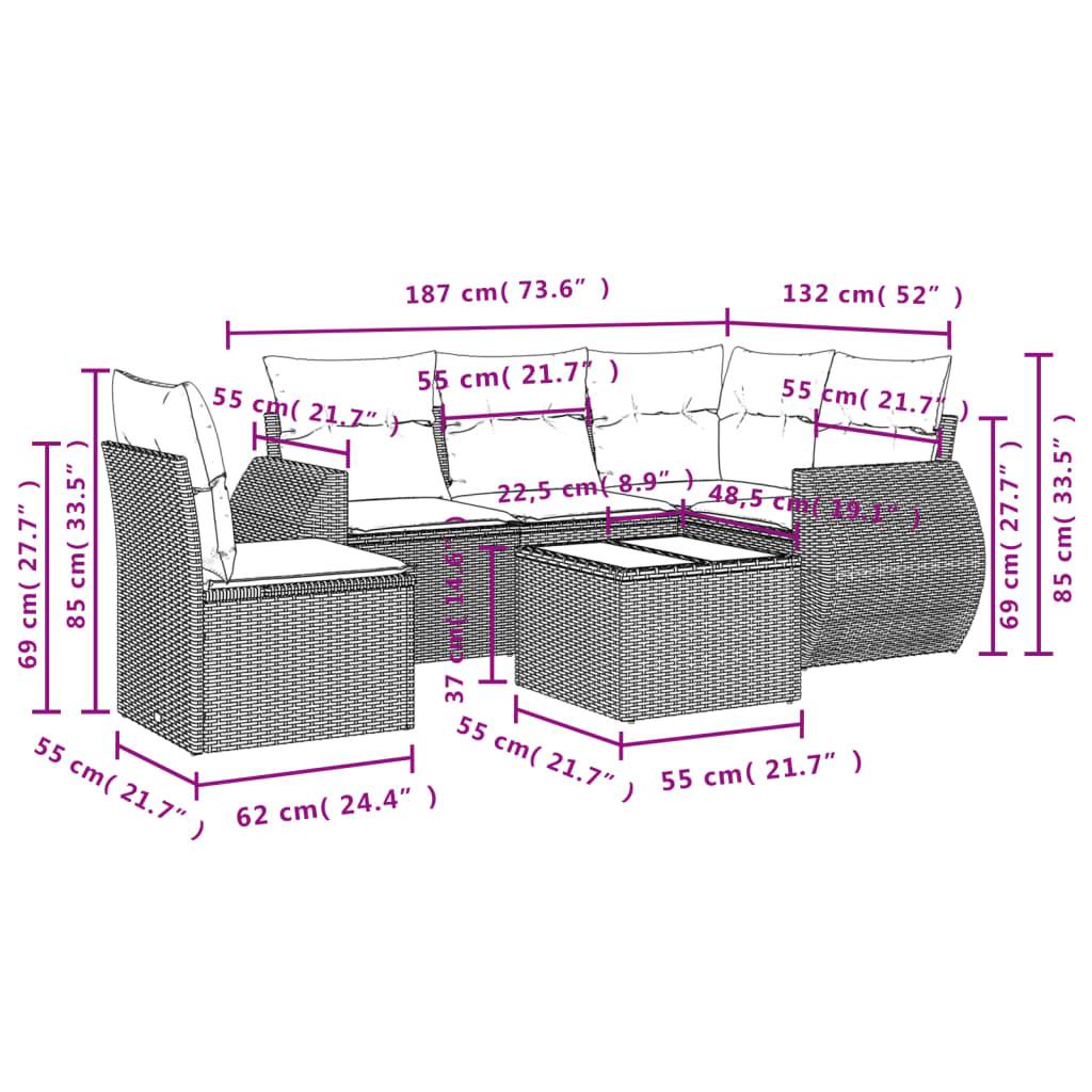 vidaXL 6-tlg. Garten-Sofagarnitur mit Kissen Grau Poly Rattan