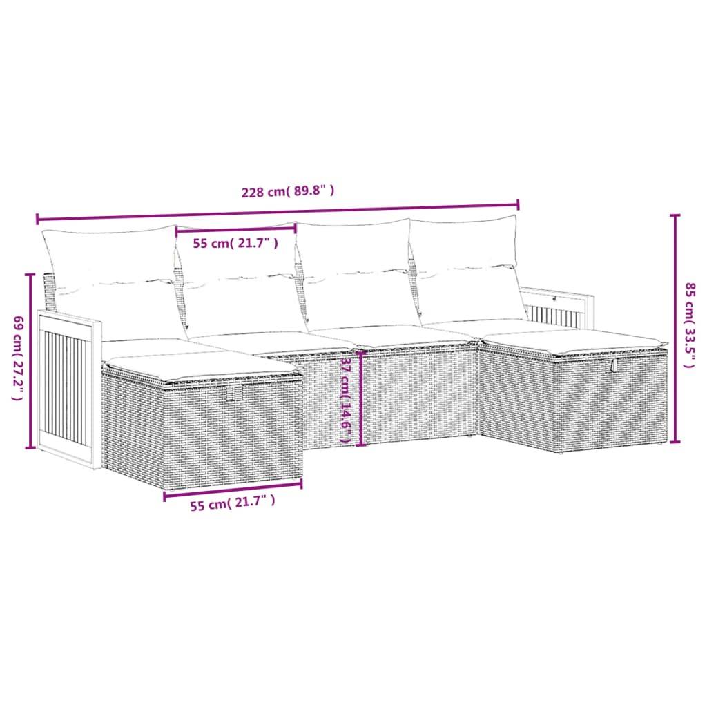 vidaXL 6-tlg. Garten-Sofagarnitur mit Kissen Grau Poly Rattan