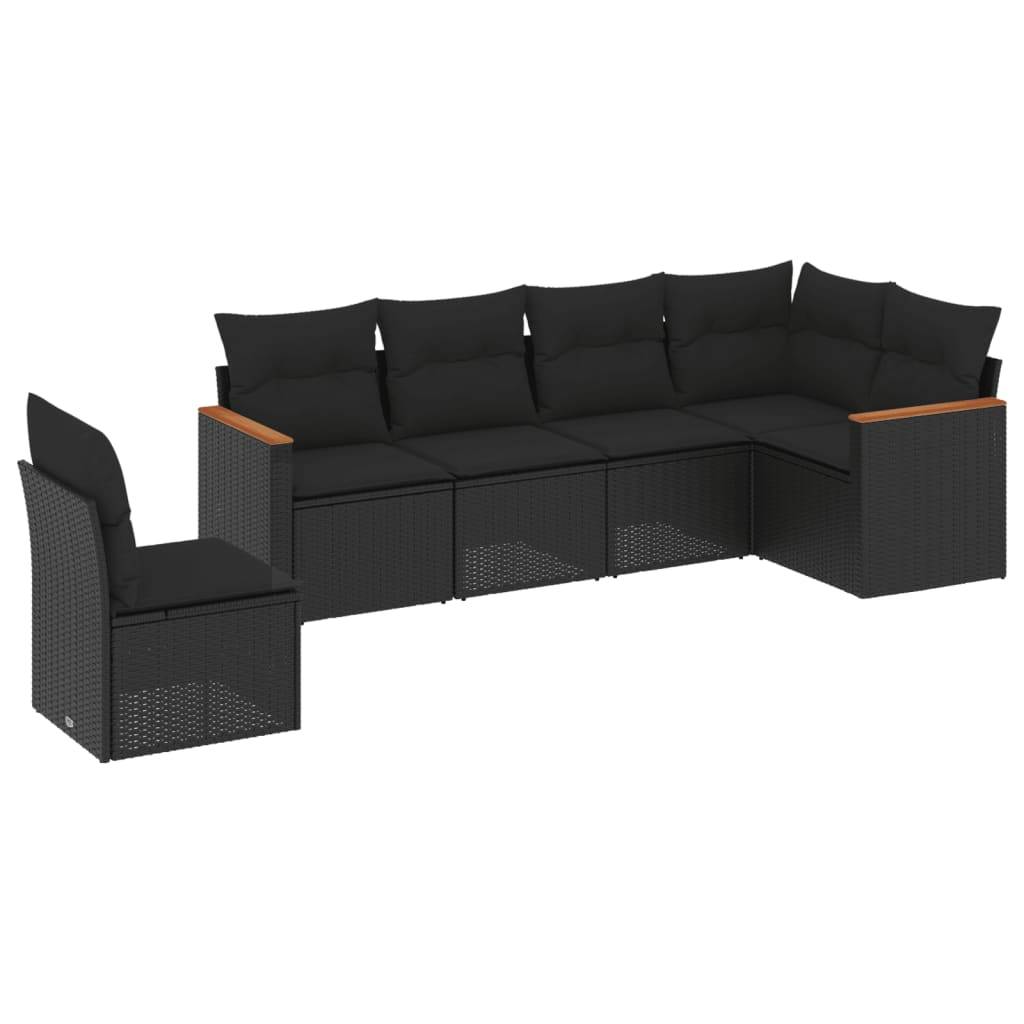 vidaXL 6-tlg. Garten-Sofagarnitur mit Kissen Schwarz Poly Rattan
