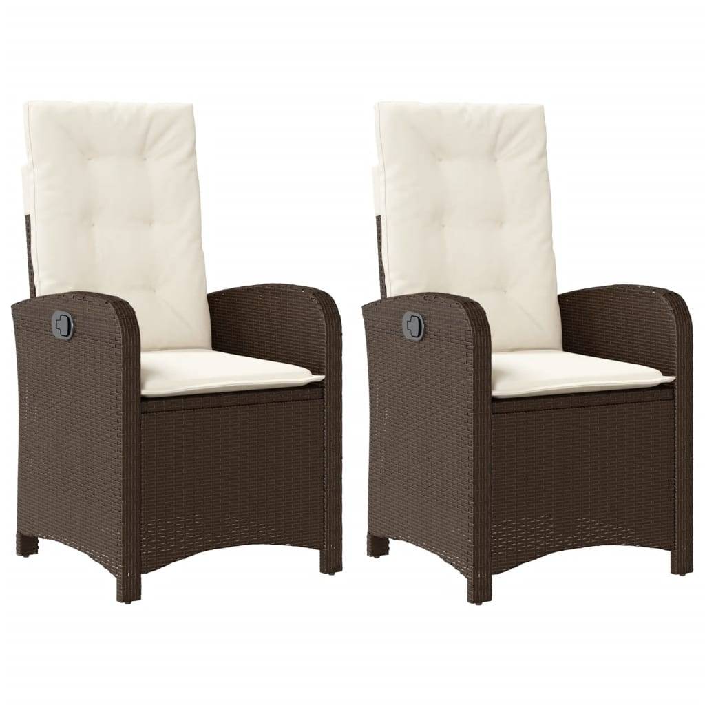 vidaXL Gartensessel mit Kissen 2 Stk. Verstellbar Braun Poly Rattan