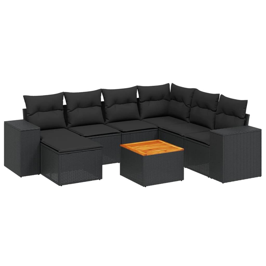 vidaXL 8-tlg. Garten-Sofagarnitur mit Kissen Schwarz Poly Rattan