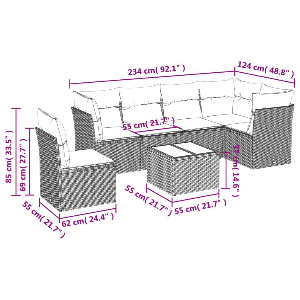 vidaXL 7-tlg. Garten-Sofagarnitur mit Kissen Schwarz Poly Rattan