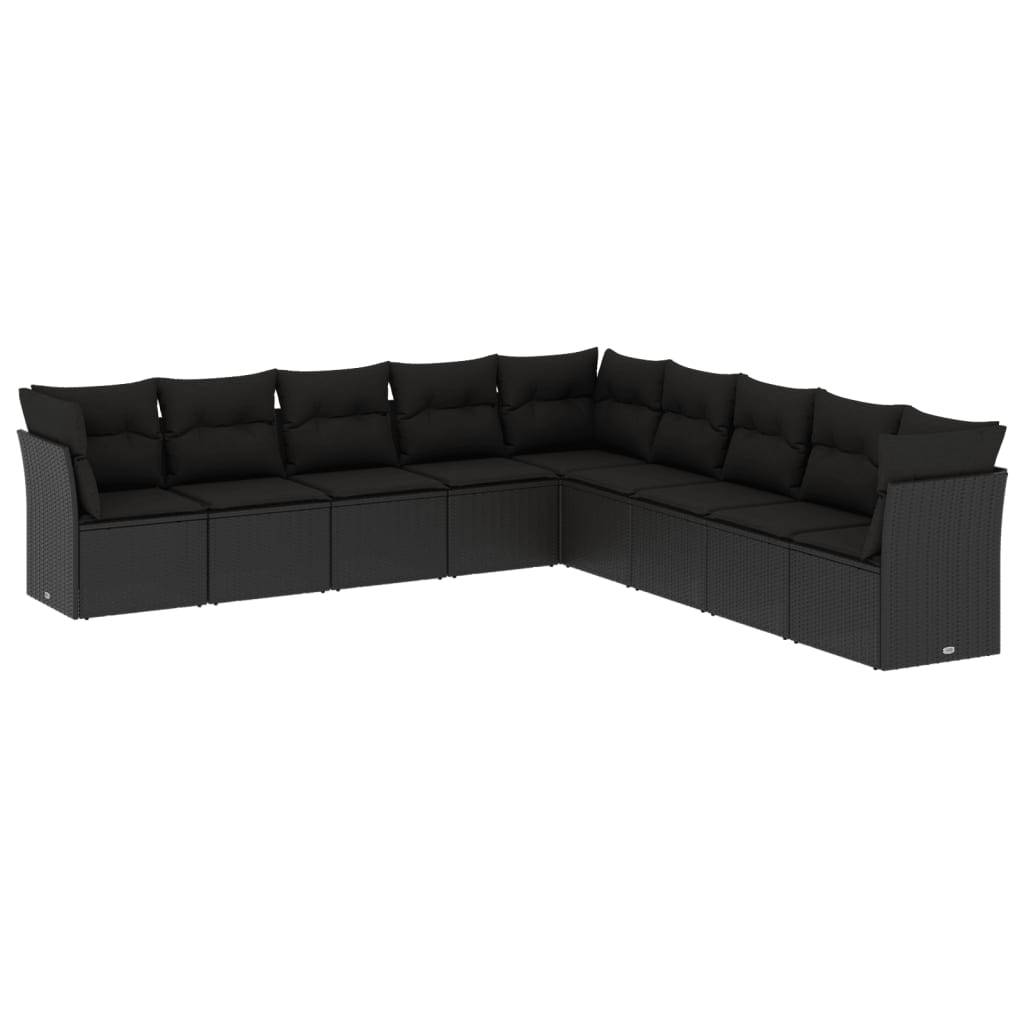 vidaXL 9-tlg. Garten-Sofagarnitur mit Kissen Schwarz Poly Rattan